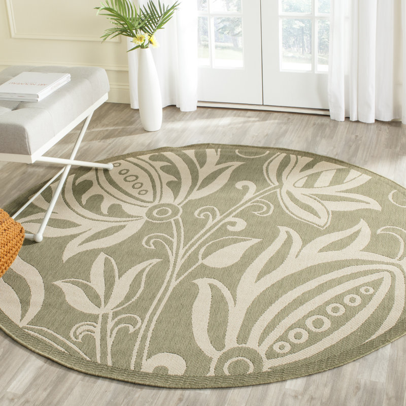 Tapis d'intérieur / extérieur floral Marpain Performance, Rond 6 pi 7 po