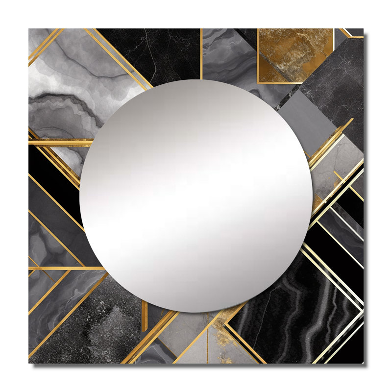 Ayaru - Agate de granit en marbre avec touches dorées VI, miroir carré géométrique moderne pour décoration murale