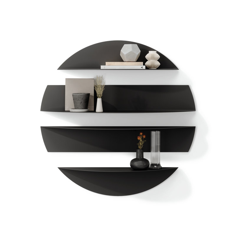 Solis Modern Black Bent Metal Floating Wall Shelf Set