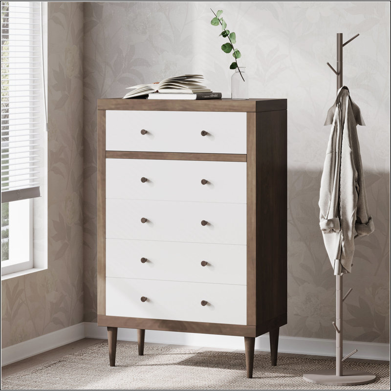 Commode 5 tiroirs Nordic, Brun / Blanc