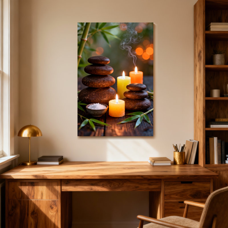 Bain et lessive Calm Stones Candles Leaves de bambou Smoke Glow Peaceful Nature, H 48 po x l 32 po