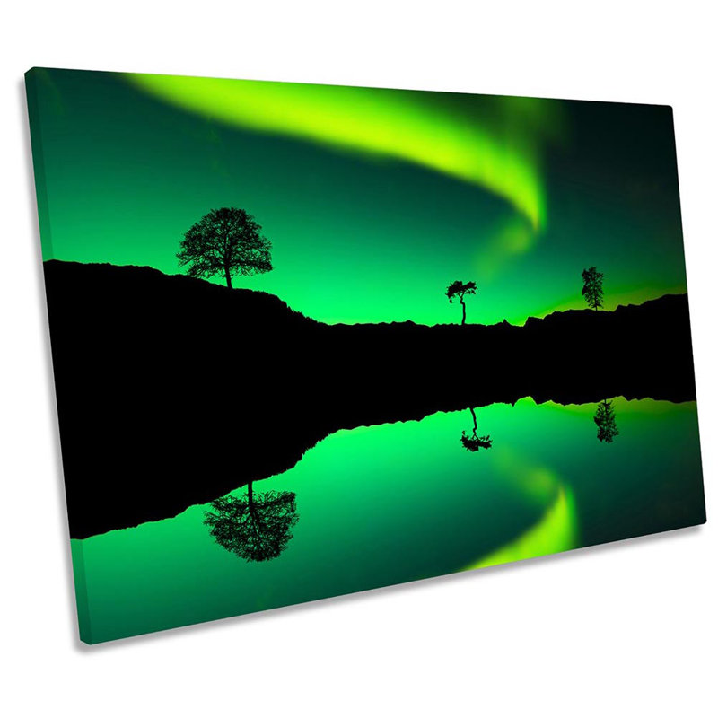 Green Northern Lights Landscape - Wrapped Canvas Print, 81.3cm H x 121.9cm W x 4cm D