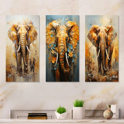 Elephant Symbolic Strength Dreams - Elephant Metal Prints Set Of 3