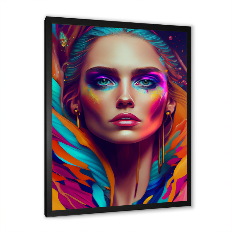 «Dynamic Feather Woman Portrait II», impression sur toile, Cadre photo noir, H 32 po x l 24 po x P 1 po
