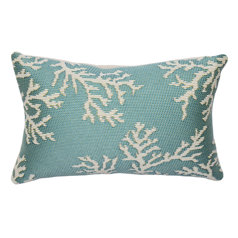  Polyester Throw Indoor/Outdoor Pillow Cover and Insert, Aqua/Ivory