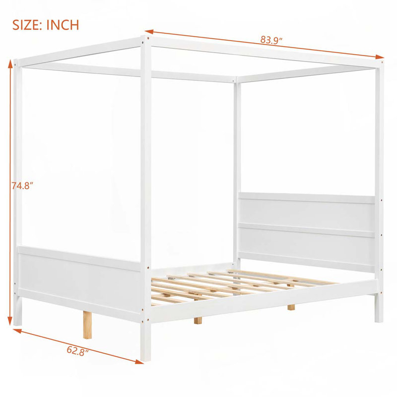 Lit plateforme à baldaquin en bois, Blanc