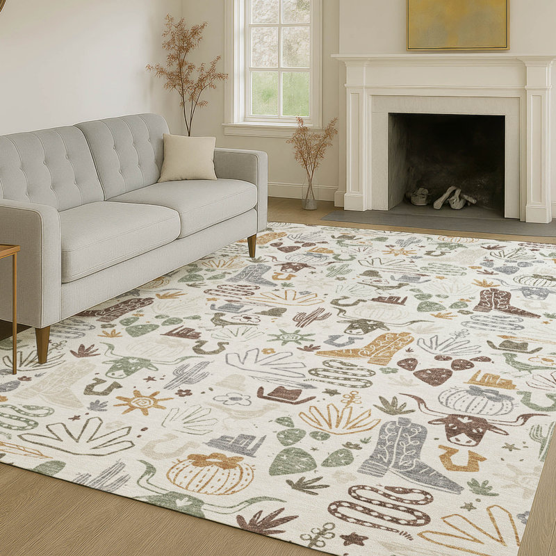 Machine Washable Indoor/Outdoor Chantille ACN2512 Kids Rug, Ivory, Rectangle 10' x 14'