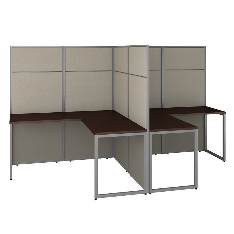 Poste de travail en L avec 2 panneaux Easy Office, Cerise mocha
