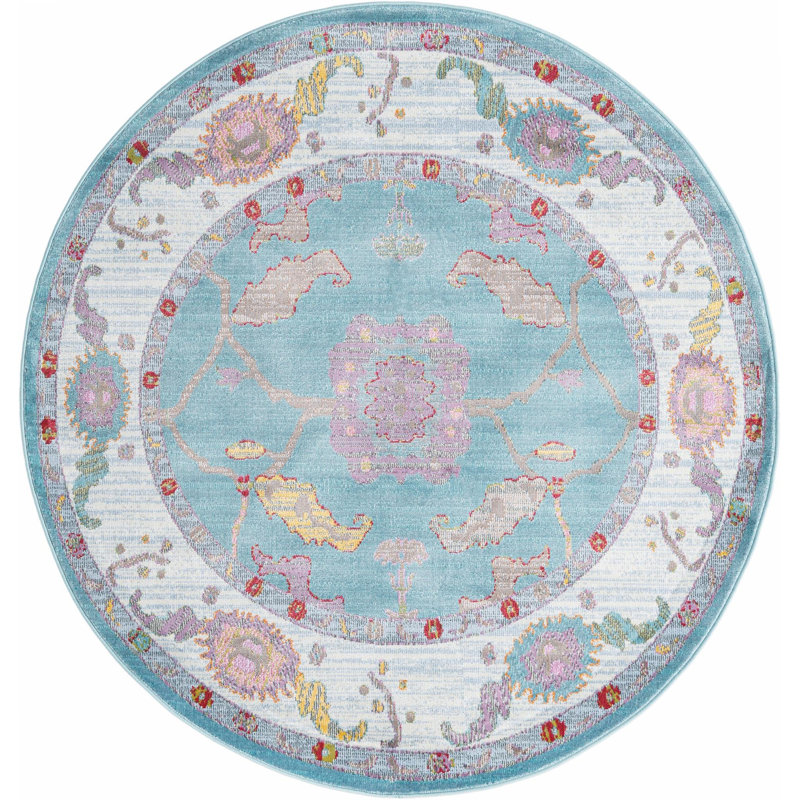 Tapis Paragon_Aqua et bleu, Rond 5 pi 5 po