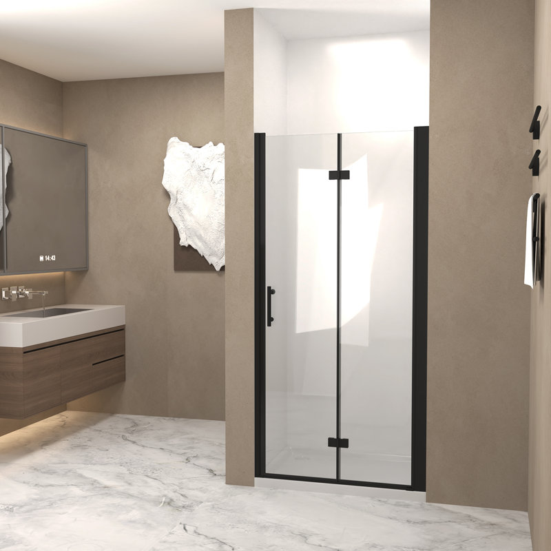 36" X 72" Bifold Shower Door With 1/4" (6Mm) Tempered Glass And Matte Black Aluminum Frame