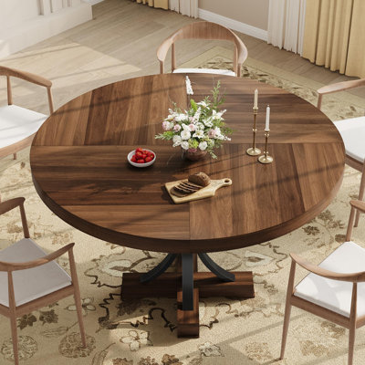 47.2" Round Dining Table Farmhouse Kitchen Table Seats 4-6 People