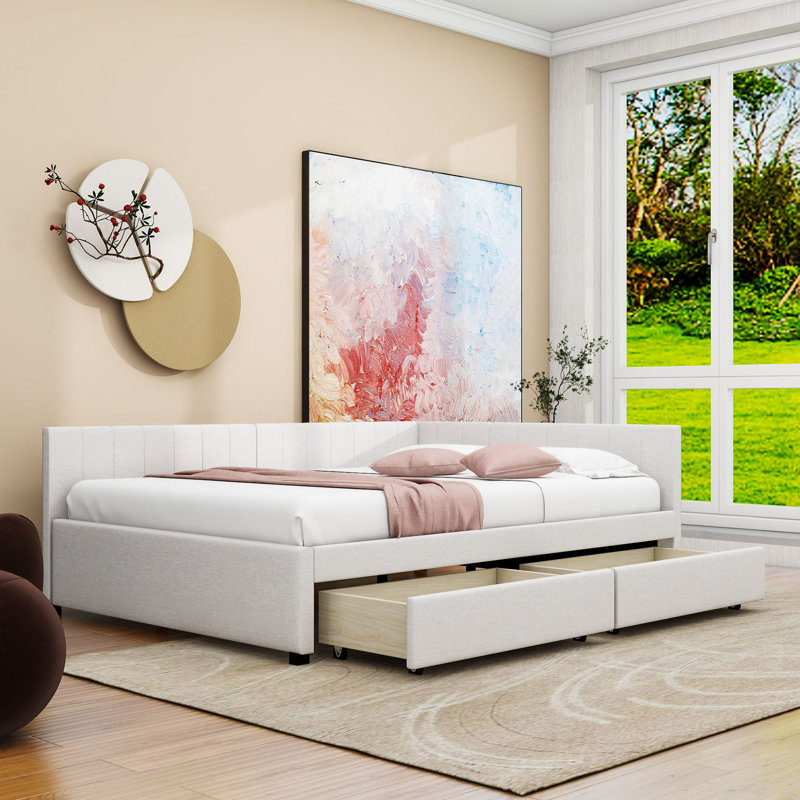  Canapé-lit rembourré avec 2 tiroirs de rangement Mildaras, Beige
