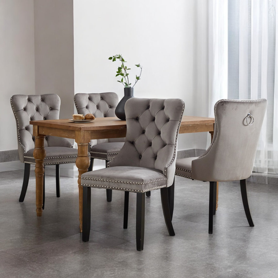 Miya Upholstered Velvet Dining Chair Button Tufted with Brushed Wood Legs Kitchen Lounge Chairs