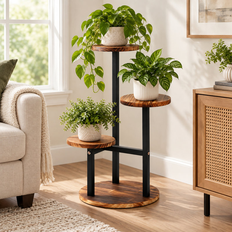 Étagère à plantes à 3 niveaux, petite tablette en métal et en bois pour plusieurs plantes d'intérieur, présentoir d'angle pour pots de fleurs, idéal pour le salon, la chambre ou le balcon.