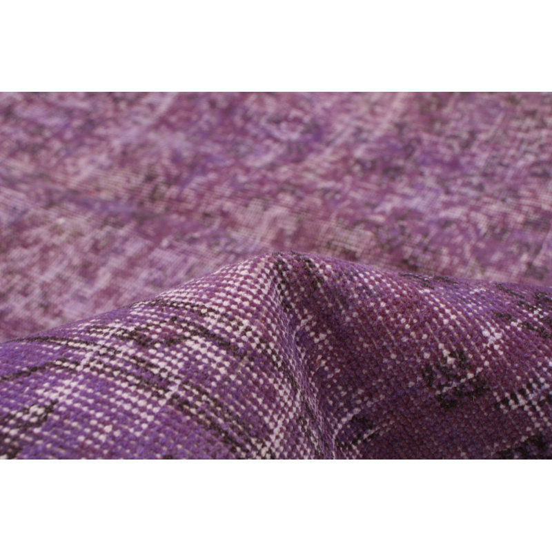 Tapis décoratif mauve en laine noué à la main de conception unique 5 pi 2 po x 8 pi 4 po Dequaveon