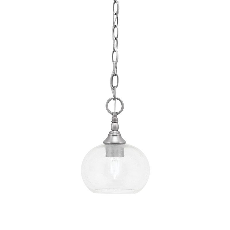 Chain Hung Mini Pendant Shown With 7" Clear Bubble Glass, Brushed Nickel