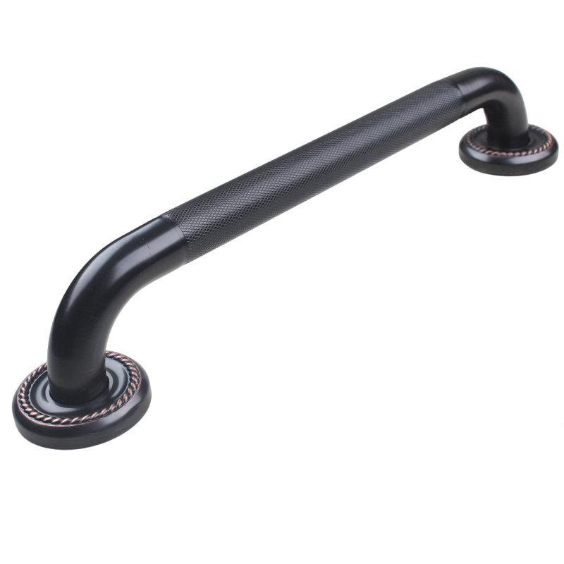 IMPEU 16-inch Textured Grab Bar for Bathtub and Shower, Oil Rubbed Bronze Finish, 1.5-Inch Diameter, Bathroom Saftey Hand Rail, 9-Hole 2.9" Threaded Flange, Wall-Mounted