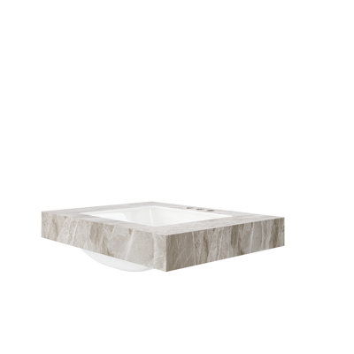 Comptoir en pierre frittée gris clair de 30 po et lavabo encastré en céramique avec un trou de robinet pré-percé standard, sans armoire, sans robinet et couvercle de lavabo 