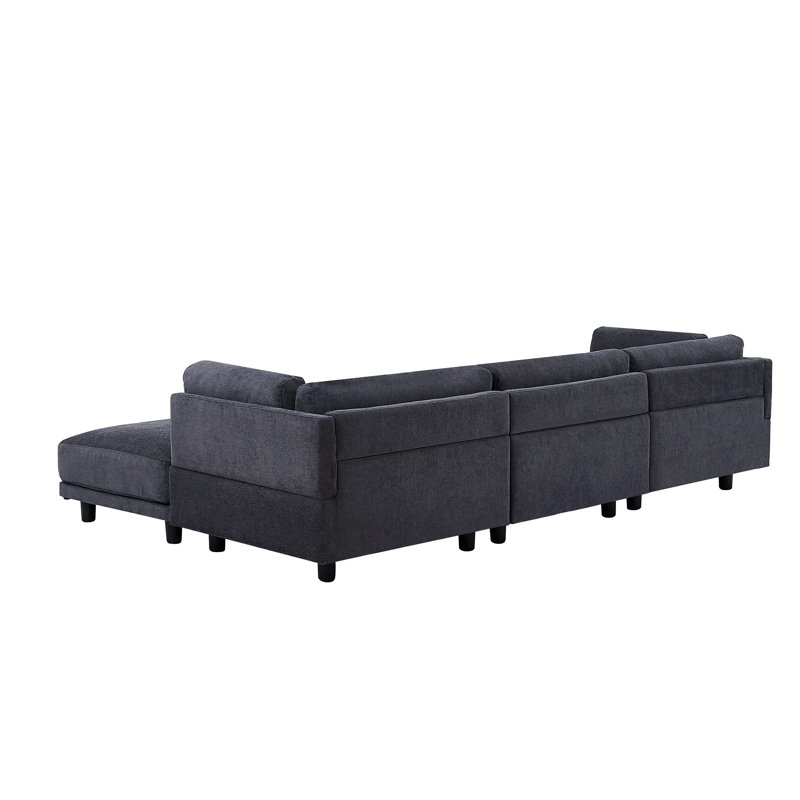 Derriah 4 - Piece Upholstered Sectional, Grey Polyester Blend