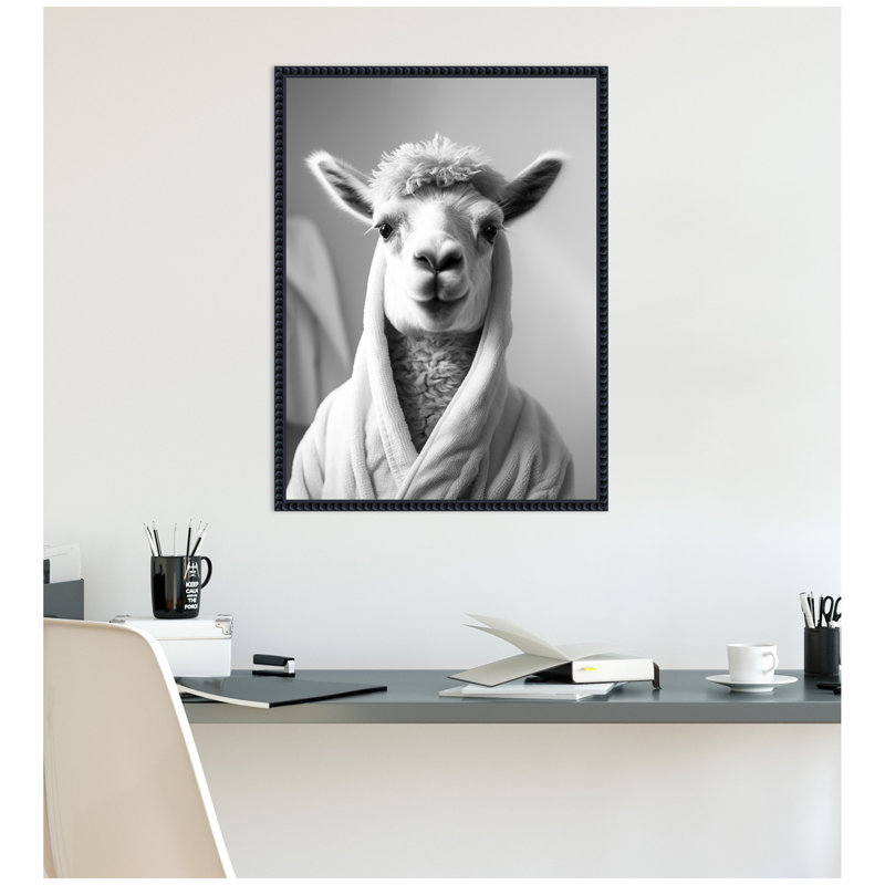 Reproduction d'art sur toile encadrée, "Lama", noir et blanc par The Creative Bunch Studio, Noir