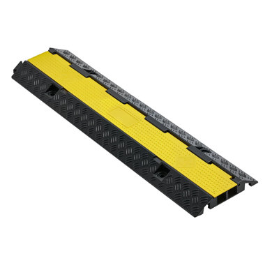 Cable Protector Ramp, 22,000 lbs/Axle Load Capacity, Rubber Material, 1 Pack, 2 Channel Heavy Duty Cord Cover, Black, 1.3 x 1.2 in Channel with Flip-Open Top Cover