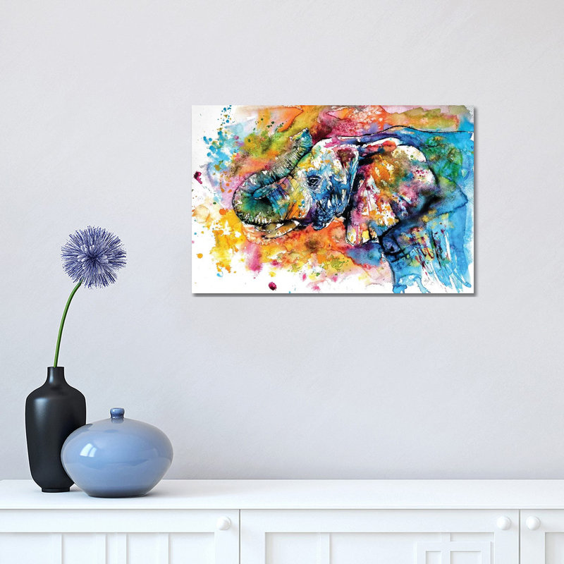 Playing Elephant 1 Piece Wrapped Canvas Wall Art, 30.48 cm H x 45.72 cm W