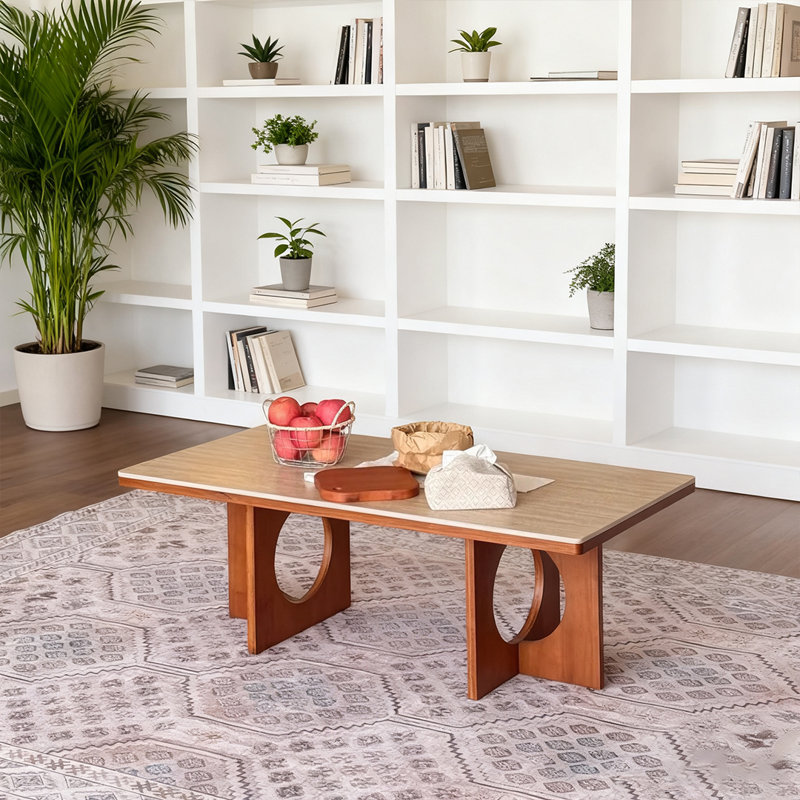 Table basse ronde en bois massif, H 16,93 po x L 46,85 po x l 23,23 po