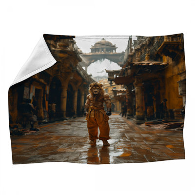Lion Warrior Fleece Throw Blanket - Animal Throws for Sofas or Beds