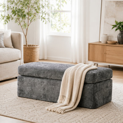 Repose-pieds carré avec repose-pieds en métal noir de 43,7 po de largeur avec repose-pieds en chenille de 43,7 po de largeur pour le salon, l'entrée et le bureau