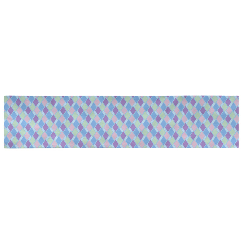 Chemin de table diamants rétro Avicia, 91,5 po x 17,5 po, Bleu / Vert, Coton