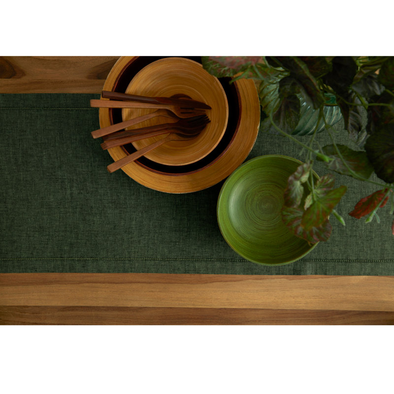 Milan - 100% Pure Linen Table Runner, Forest Green, 36" x 14"