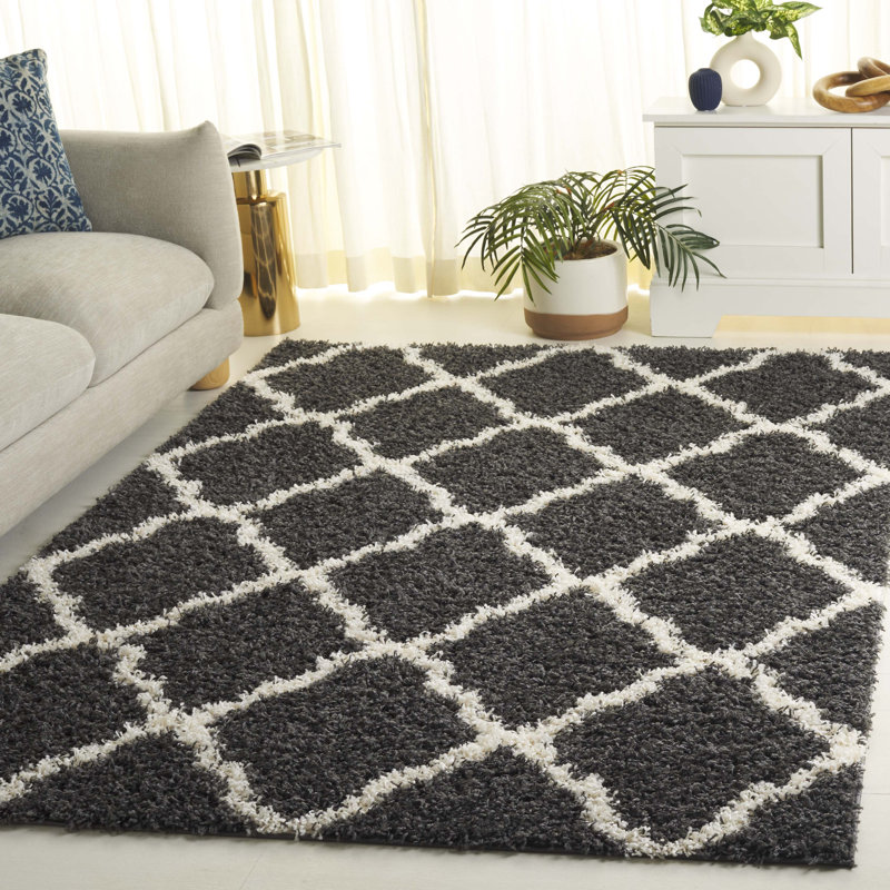 Ines Geometric Dark Gray/Ivory Area Rug, Square 8'