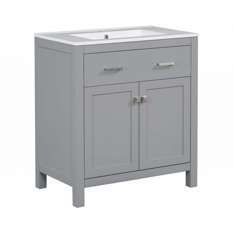 Meuble-lavabo de 30 pouces avec lavabo en céramique, Gris