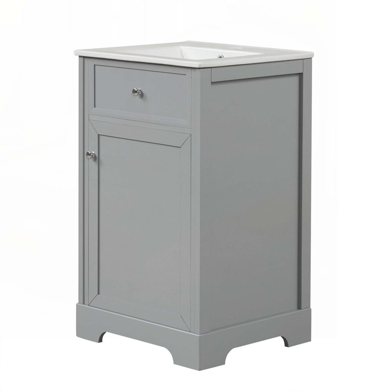 Meuble-lavabo de 20 po avec lavabo, armoire de salle de bain avec porte à fermeture douce, support de rangement et tablette réglable