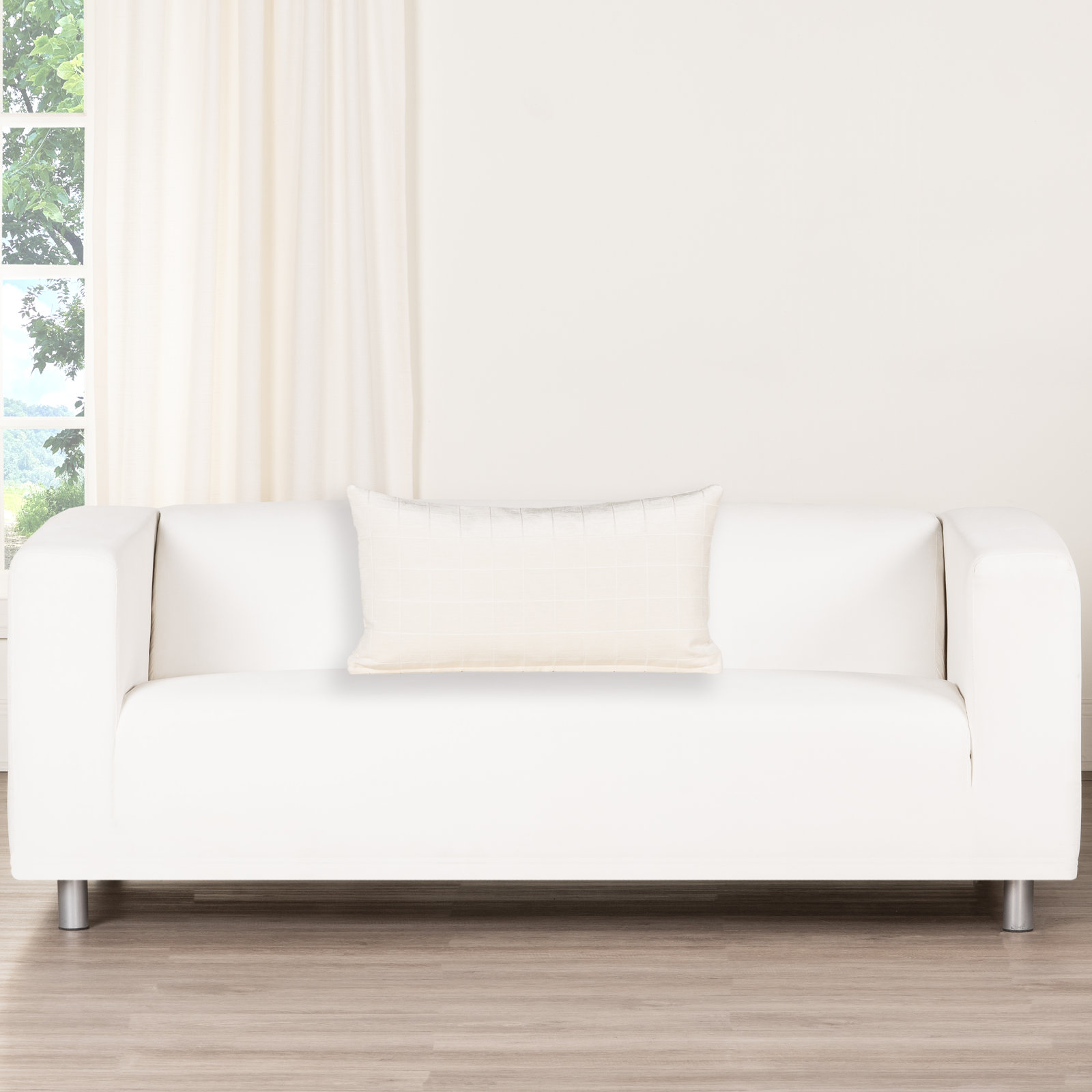 Otterville Velvet Grid Lumbar Pillow, Polyester, Ivory Geometric, 14"H x 52"W