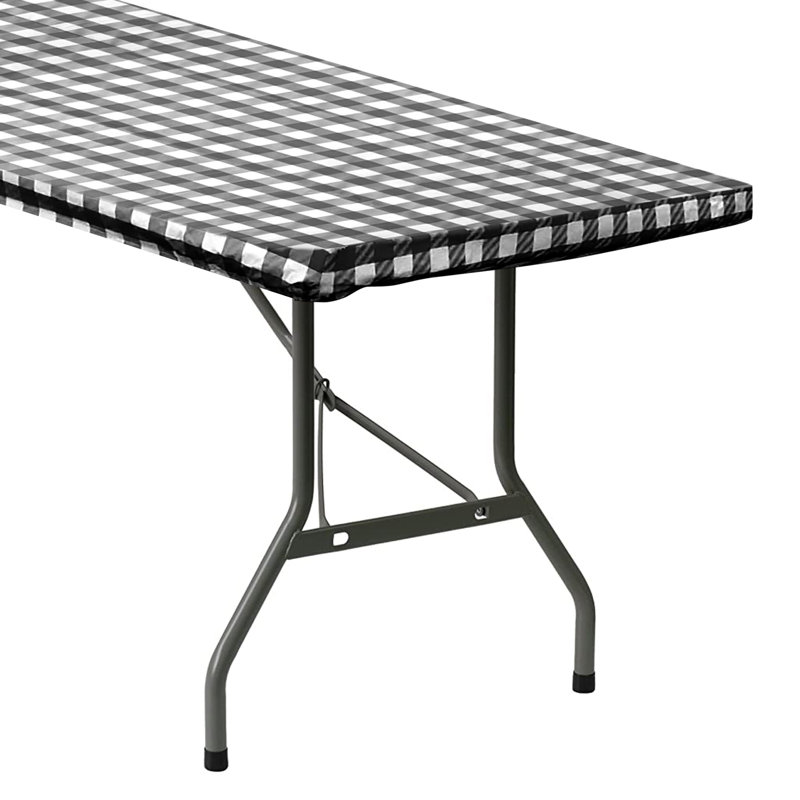 Vinyl Picnic Fited Tableclth Rectangle 48X24 Black, Black, 72" x 30"