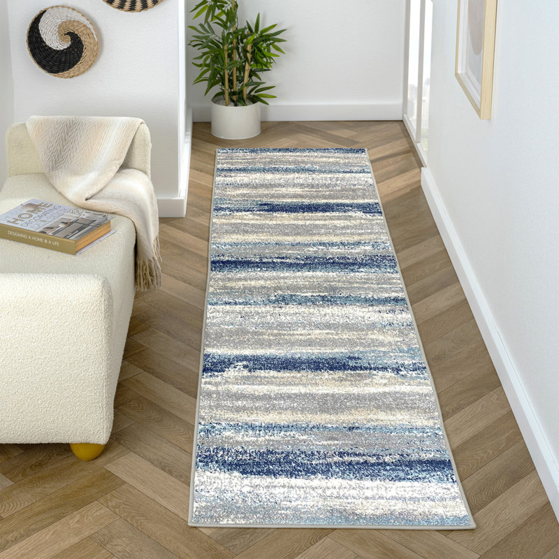 Tapis bleu / beige / gris Ellensburg, Tapis de couloir de 2 pi x 7 pi