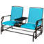 Banc oscillant d'extérieur avec table basse centrale - bleu. Cadre en métal pour la cour. Filet respirant, 264 lb Nombre de places assises, patio à double glissement, bleu, jardin, porche et balcon