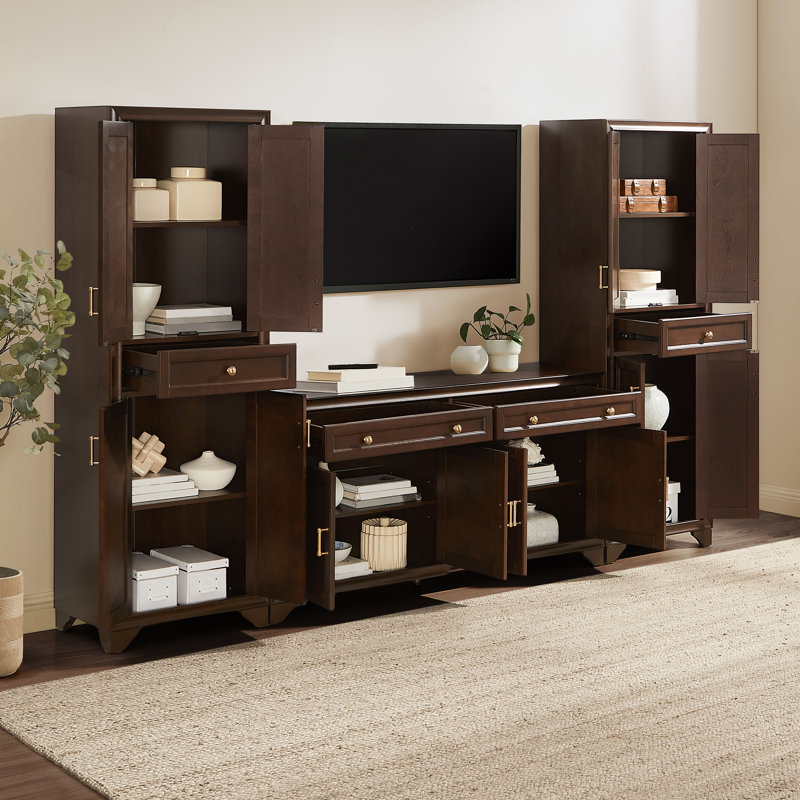 Meuble audio-vidéo 3 pièces Walty, Dark Brown Wood/Brushed Gold