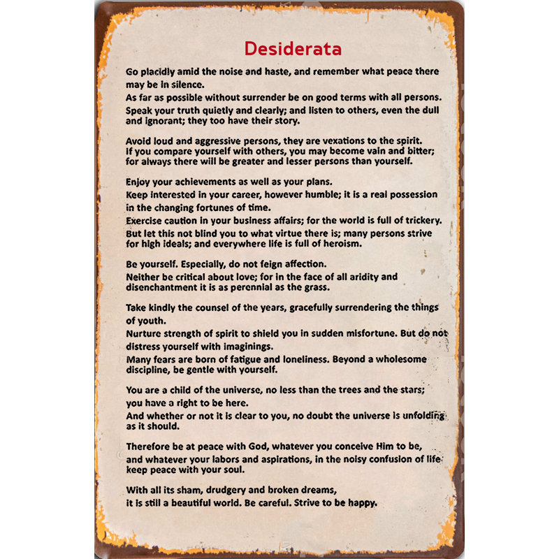 Desderata - No Frame Print, Metal, 39.4cm H x 29.5cm W