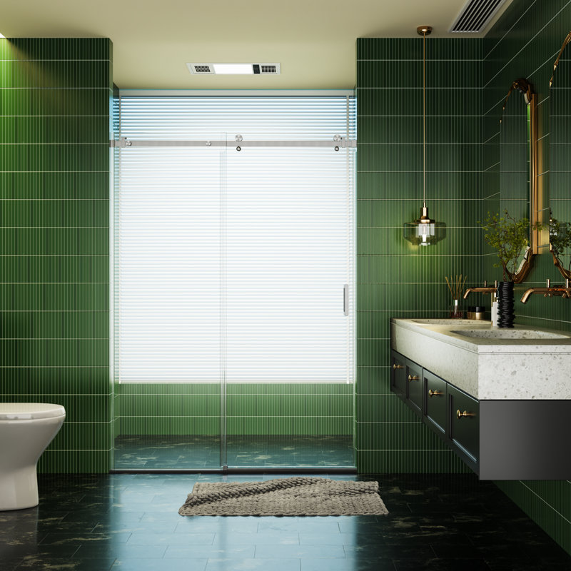 50-54" W * 76" H Frameless Single Sliding Shower Doors, Bathroom Sliding Shower Door, 5/16" (8mm) Thick Sgcc Tempered Glass Door, Reversible Installation, Brushed Nickel