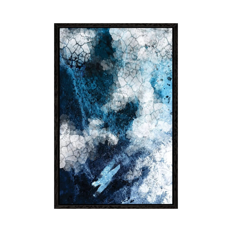Abstract Navy White II by Urban Epiphany - Painting on Canvas, 101.6cm H x 66.04cm W x 3.81cm D, Black Framed