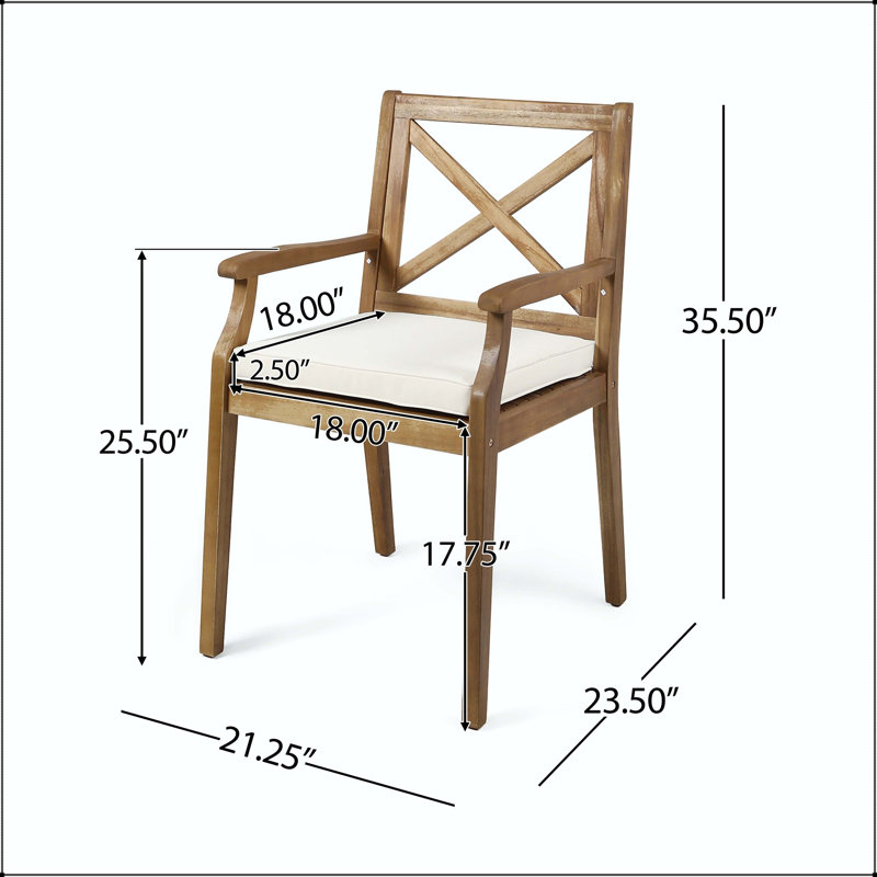 Chaise de salle à manger à accoudoirs en bois avec coussin crème résistant à l'eau (ensemble de 2)