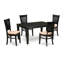 5 Piece Modern Dining Table Set Includes a Rectangle Wooden Table with Butterfly Leaf and 4 Linen Fabric Dining Room Chairs, Black-17386516-17386518