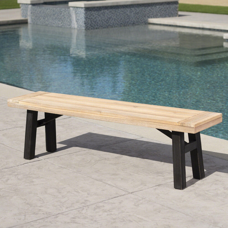 Banc d'extérieur en bois d'acacia - Panneau à lattes, finition naturelle et grise