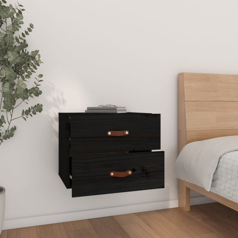 Uckfield 50cm W Solid Wood Bedside Table, Black