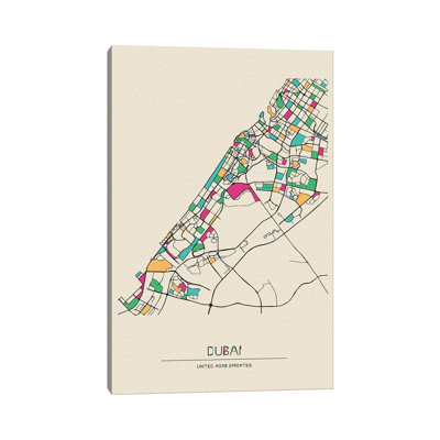 Dubai, United Arab Emirates Map by Ayse Deniz Akerman - Wrapped Canvas Gallery-Wrapped Canvas Giclée