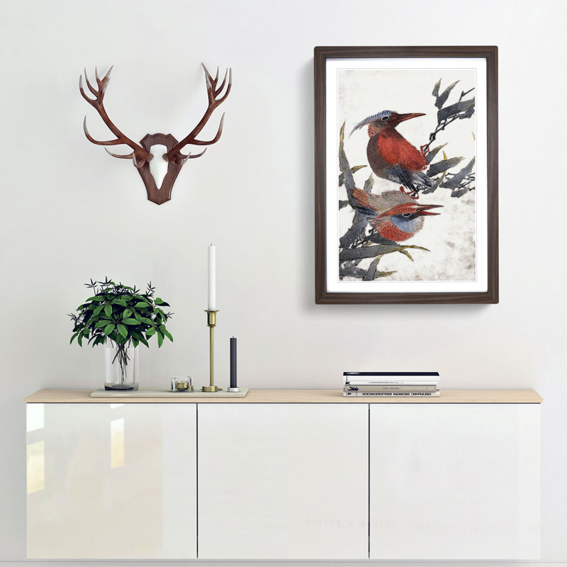 Two Birds by Katsushika Hokusai - Picture Frame Painting Print, Walnut Framed, 65cm H x 48cm W x 2cm D