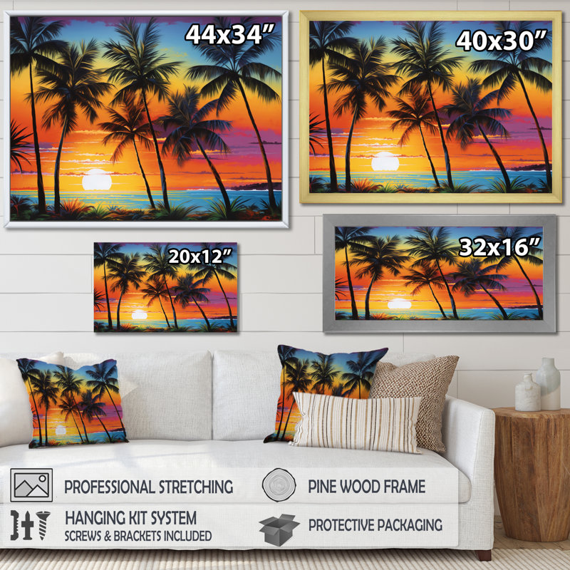«Colorful Bold Palm Trees Landscape IV - Palmiers et palmiers», art encadré, Cadre flottant érable
