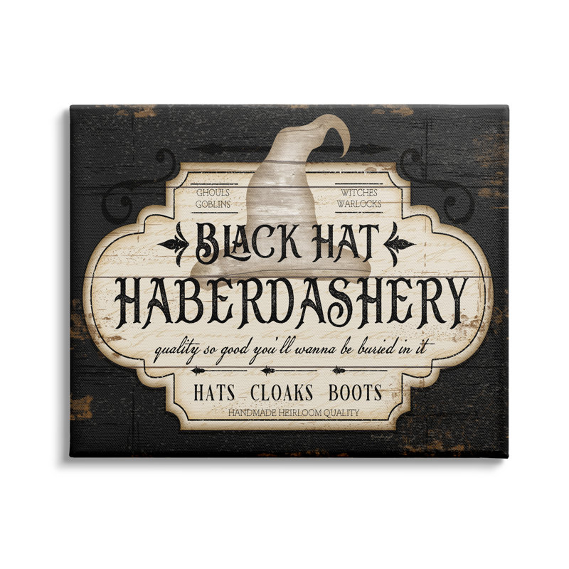 «Black Hat Mercerie», signe d'Halloween «Spooky Heirloom Quality» par Jennifer Pugh - impression, Toile tendue